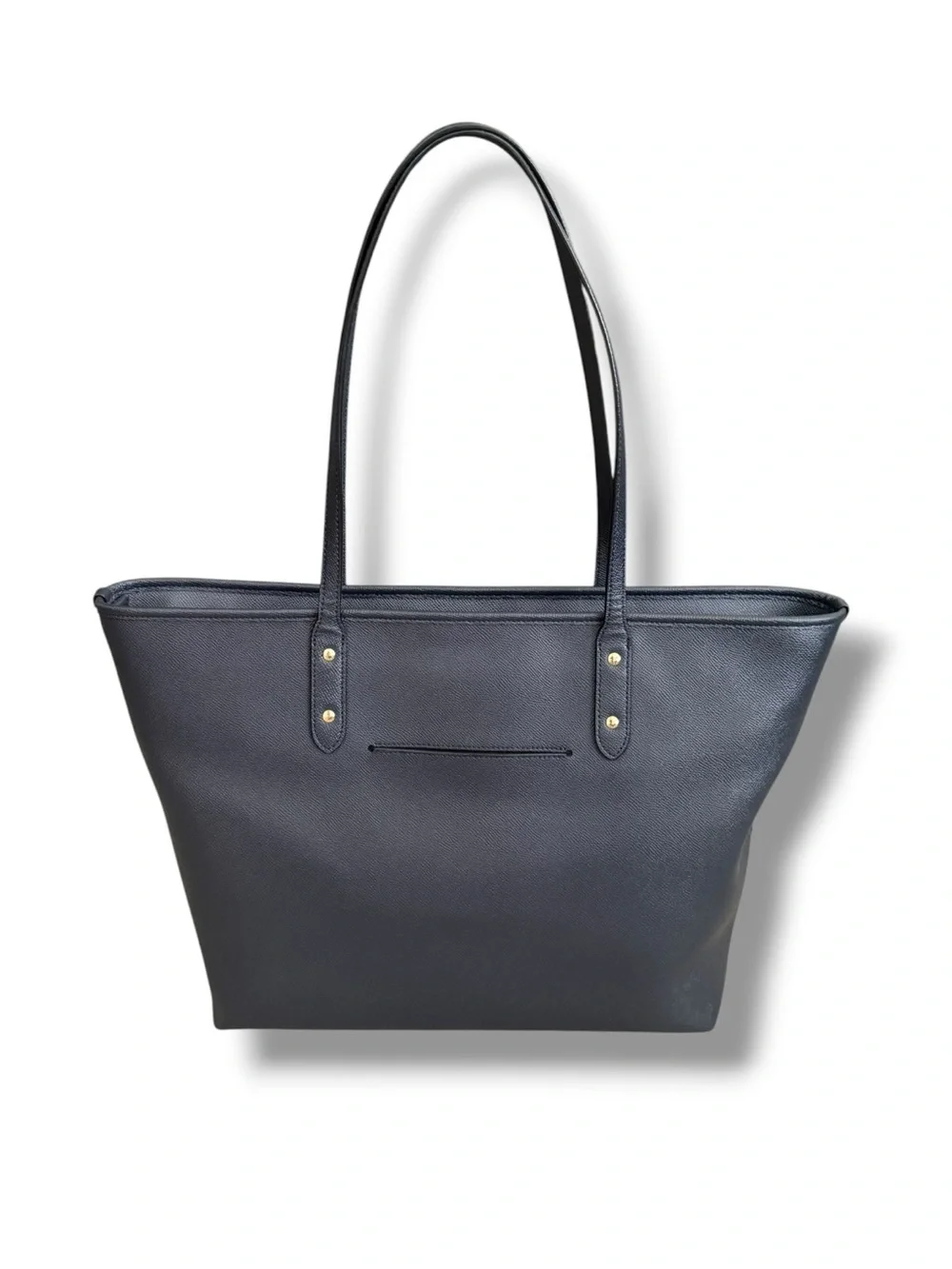 COACH Large City Tote Bag Coated Crossgrain Leather Tote, Navy, EUC - Picture 4 of 15